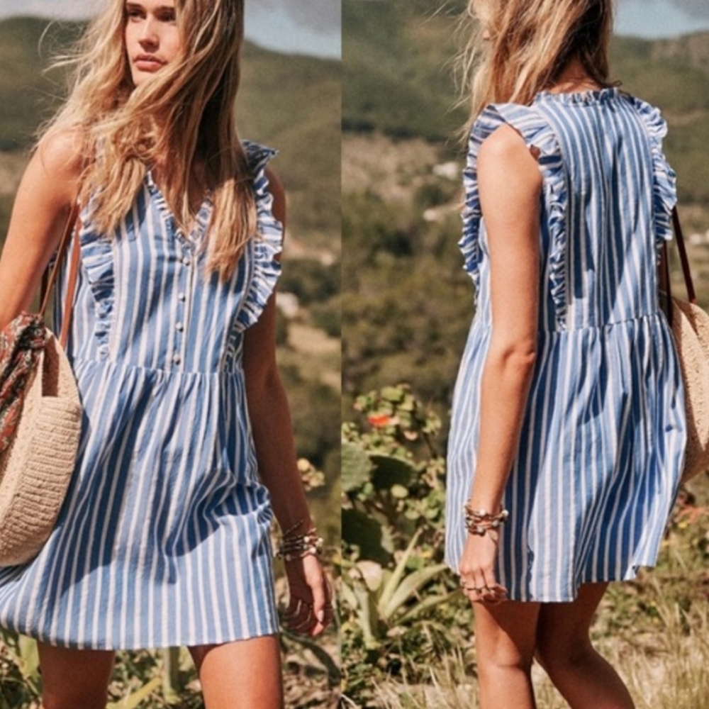 Sezane Blue and White Striped Dress